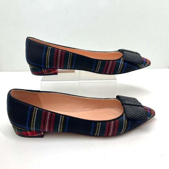 J. Crew Pointy Toe Tartan Plaid Flats with Crystal Embellished Bow - Picture 11 of 11
